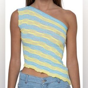 NBW Gimaguas Blue and Yellow One Shoulder Tank Top | Rare/coveted